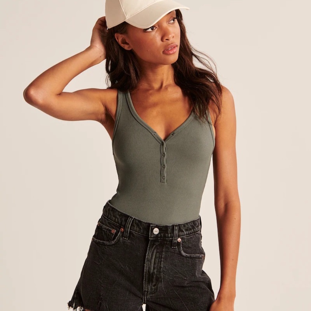 Green Abercrombie and Fitch Henley Bodysuit